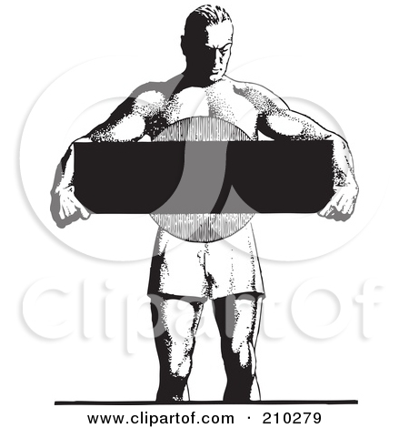 Retro Black And White Bodybuilder Holding A Blank Sign