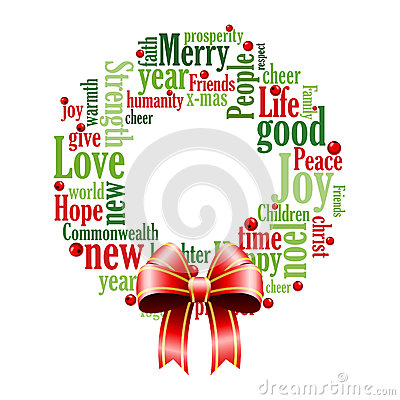 An Illustration Of A Christmas Wreath And Bow Made Up Of Words