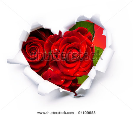 Art Bouquet Of Red Roses And The Paper Hearts On Valentine S Day