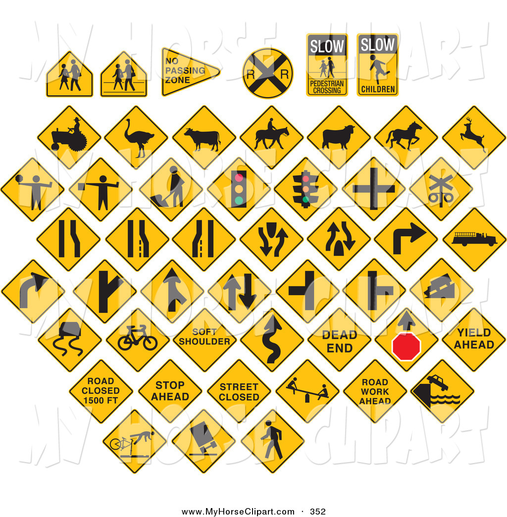     Art Of A Digital Set Yellow Caution Traffic Signs On White By Clipart