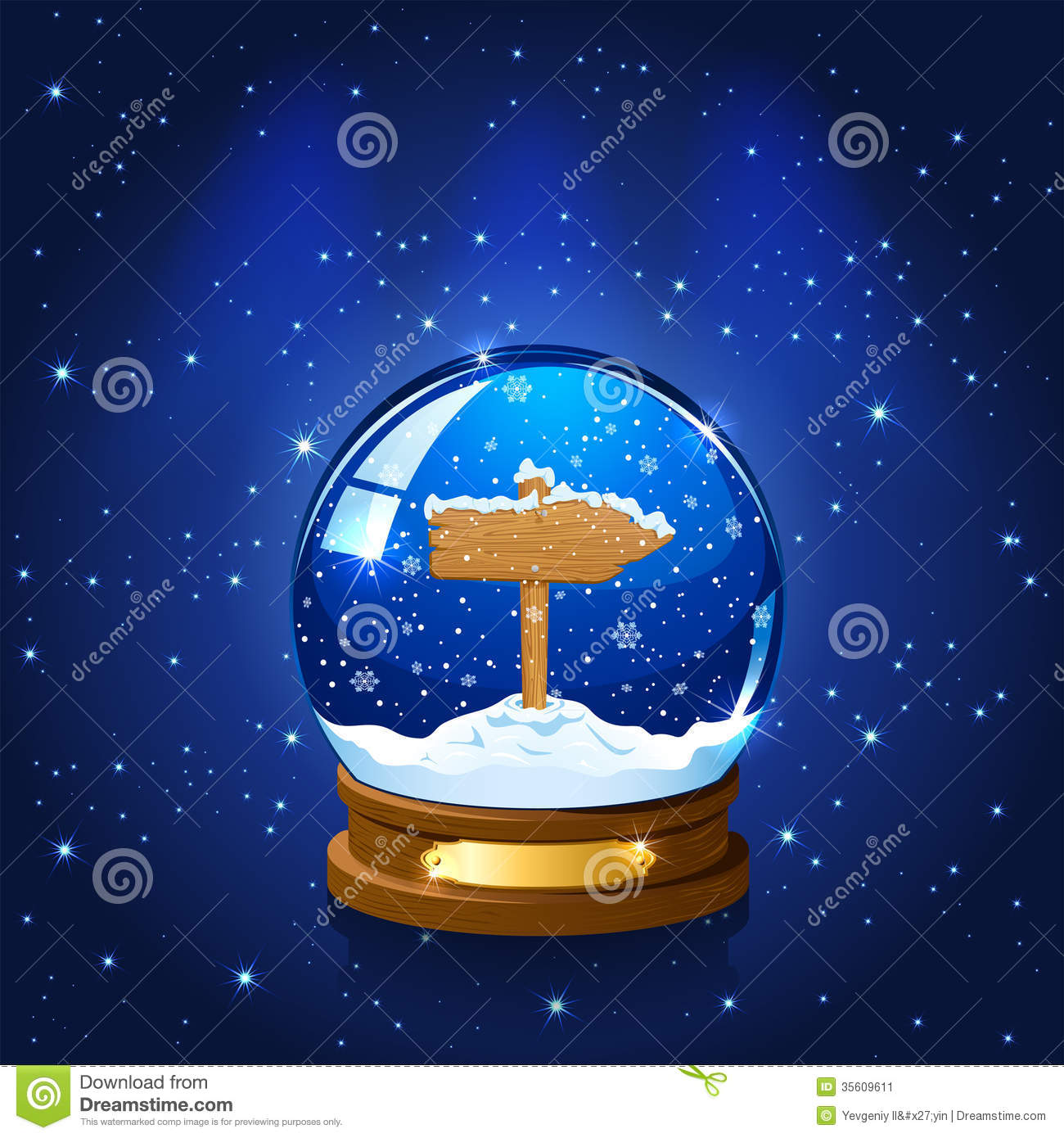 Christmas Snow Globe With Wooden Sign Stars And The Falling Snow