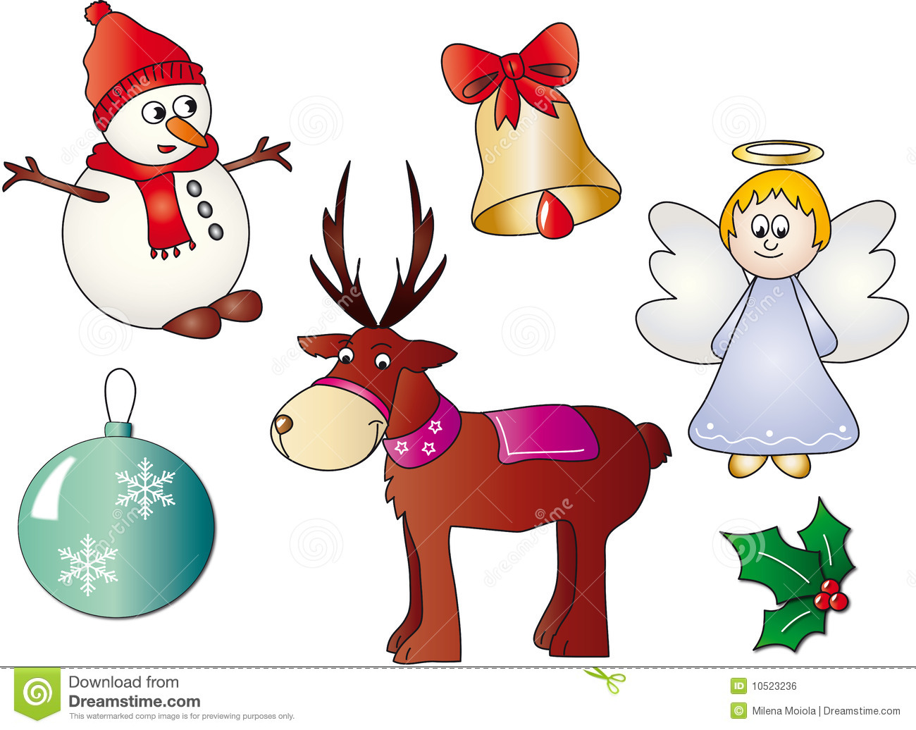     Christmas Symbol With Angel Bell Reindeer Snowman Christmas Ball