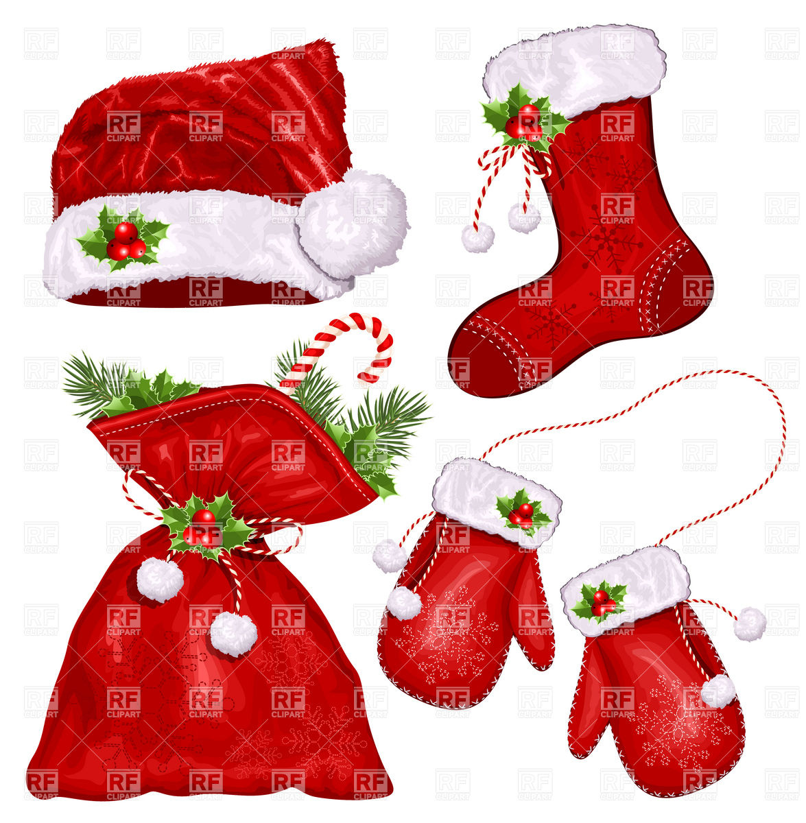 Christmas Symbols   Santa S Hat Mittens Sack And Xmas Sock Download