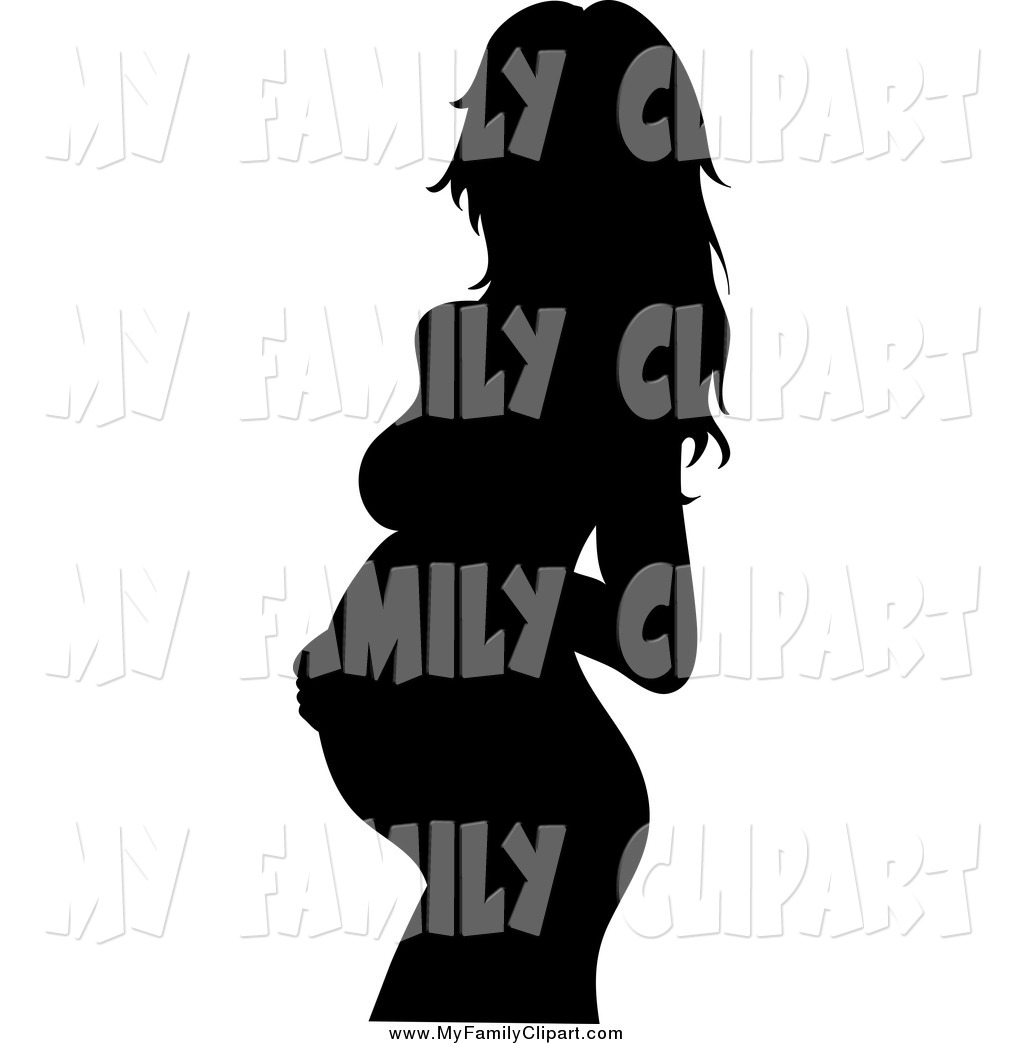 Clip Art Of A Black Silhouetted Pregnant Woman In Profile Holding Her