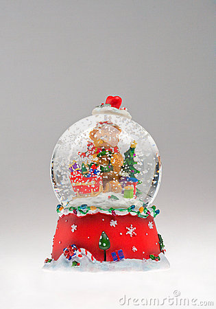 Close Up Of Colorful Christmas Snow Globe Ornament  Isolated On White