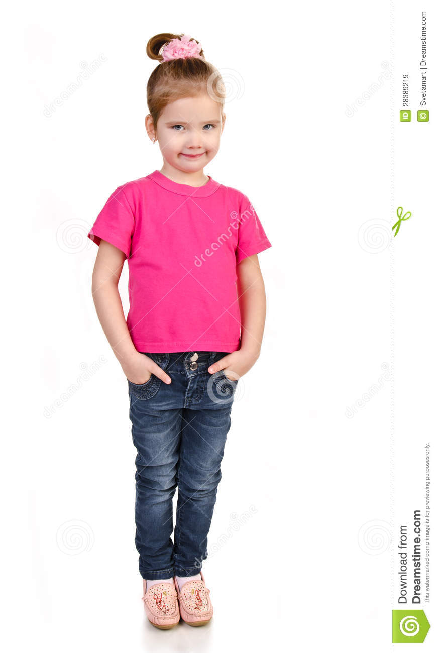 Cute Little Girl In Jeans And T Shirt Isolated Royalty Free Stock
