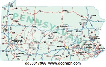 Eps Illustration   Pennsylvania Interstate Road Map  Vector Clipart