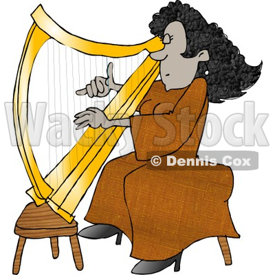 Female African American Harpist Playing The Harp Clipart Picture    