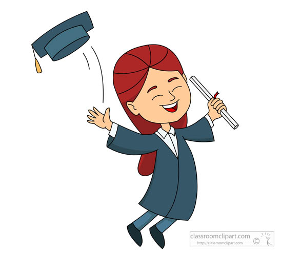 Female Student Jumping Happily With At Graduation   Classroom Clipart