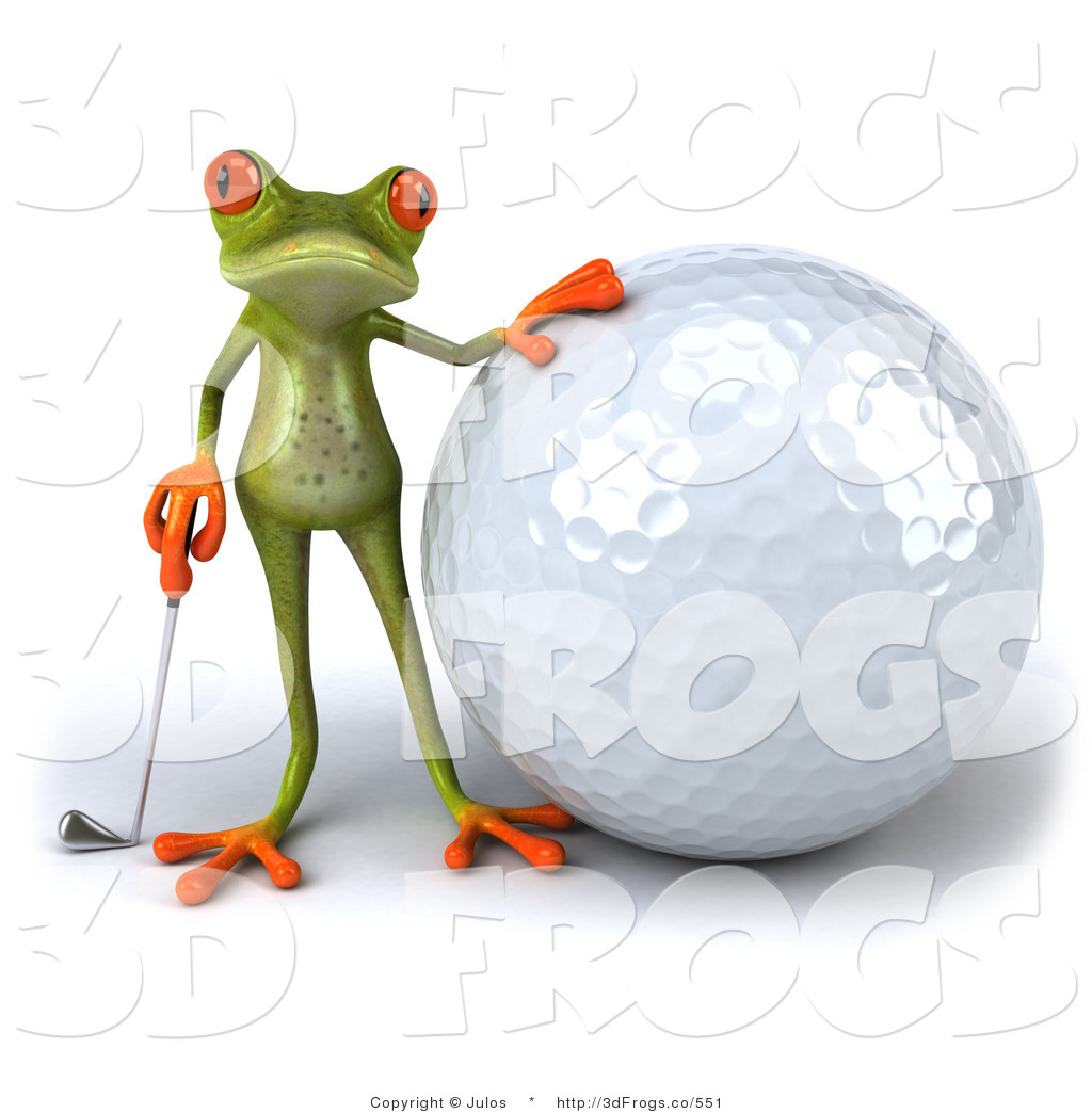 Illustration Of A 3d Tree Frog Beside A Large Golf Ball By Julos