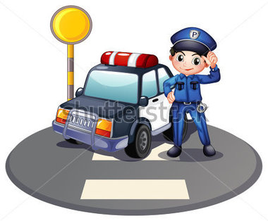 Illustration Of A Patrol Car And The Policeman Near Traffic Light