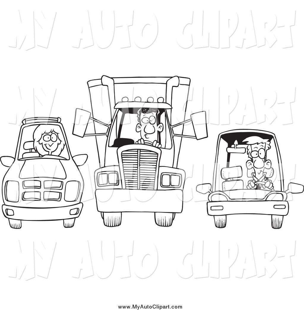 Larger Preview  Clip Art Of A Black And White Suv Big Rig And Car At    