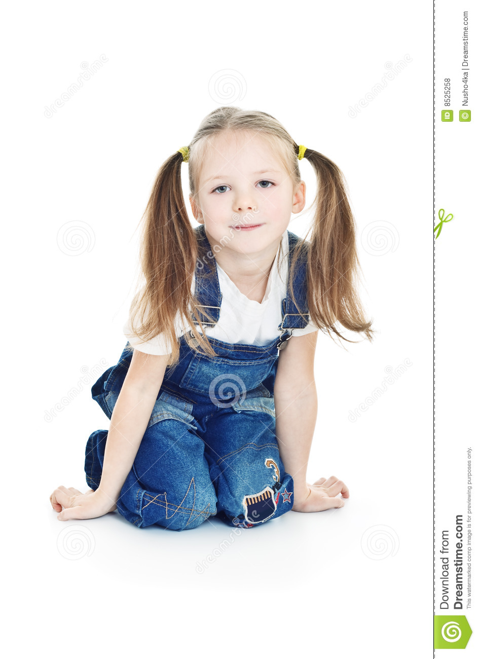 Little Smiling Girl In Blue Jeans Royalty Free Stock Photos   Image
