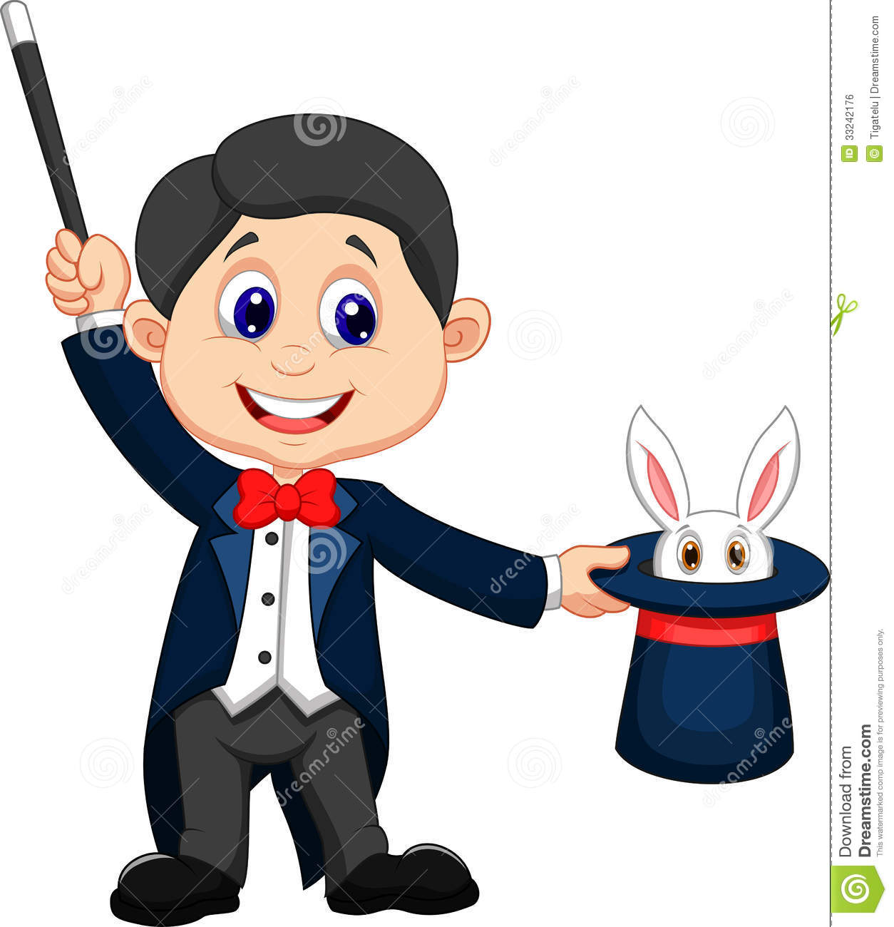 Magician Cartoon Pulling Out A Rabbit From His Top Hat Royalty Free