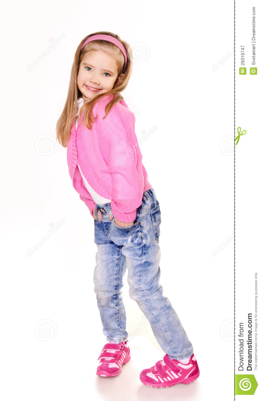 Portrait Of Cute Little Girl In Jeans Royalty Free Stock Photography