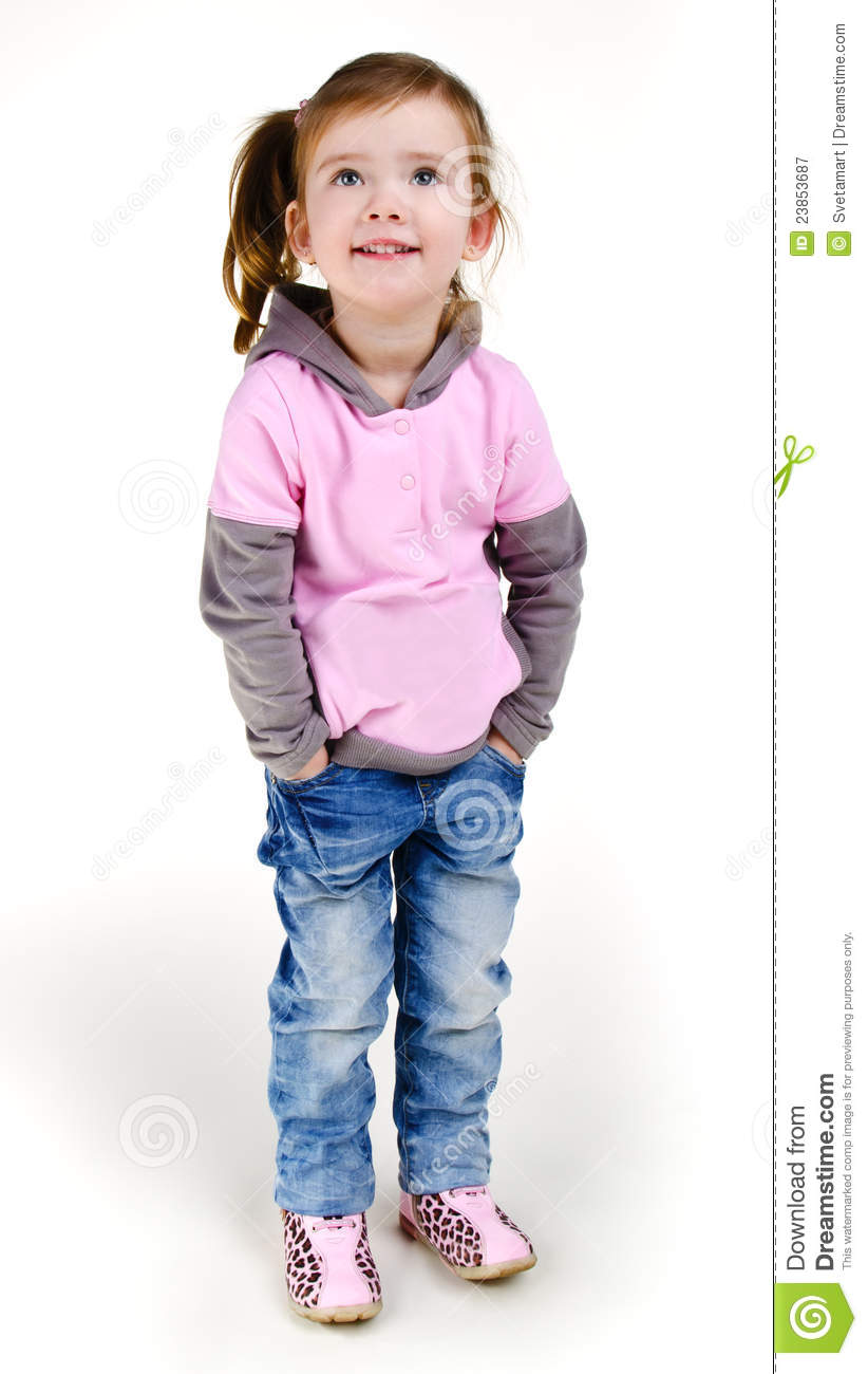 Portrait Of Happy Smiling Little Girl In Jeans Royalty Free Stock