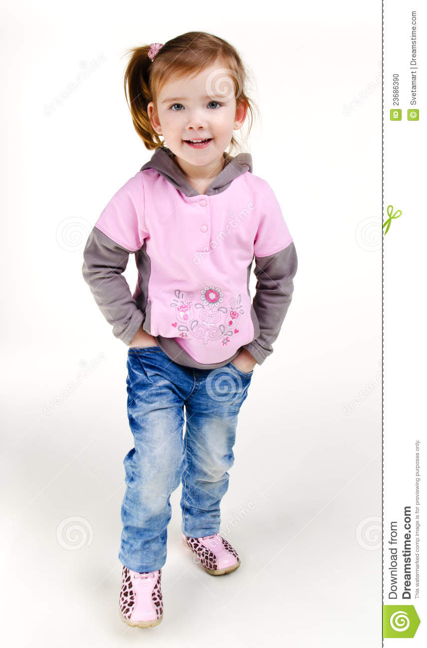Portrait Of Happy Smiling Little Girl In Jeans Stock Photo   Image