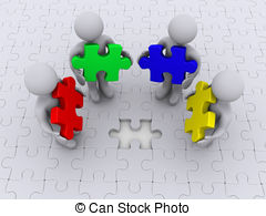 Right Color For Puzzle Completion   Four 3d People Holding   