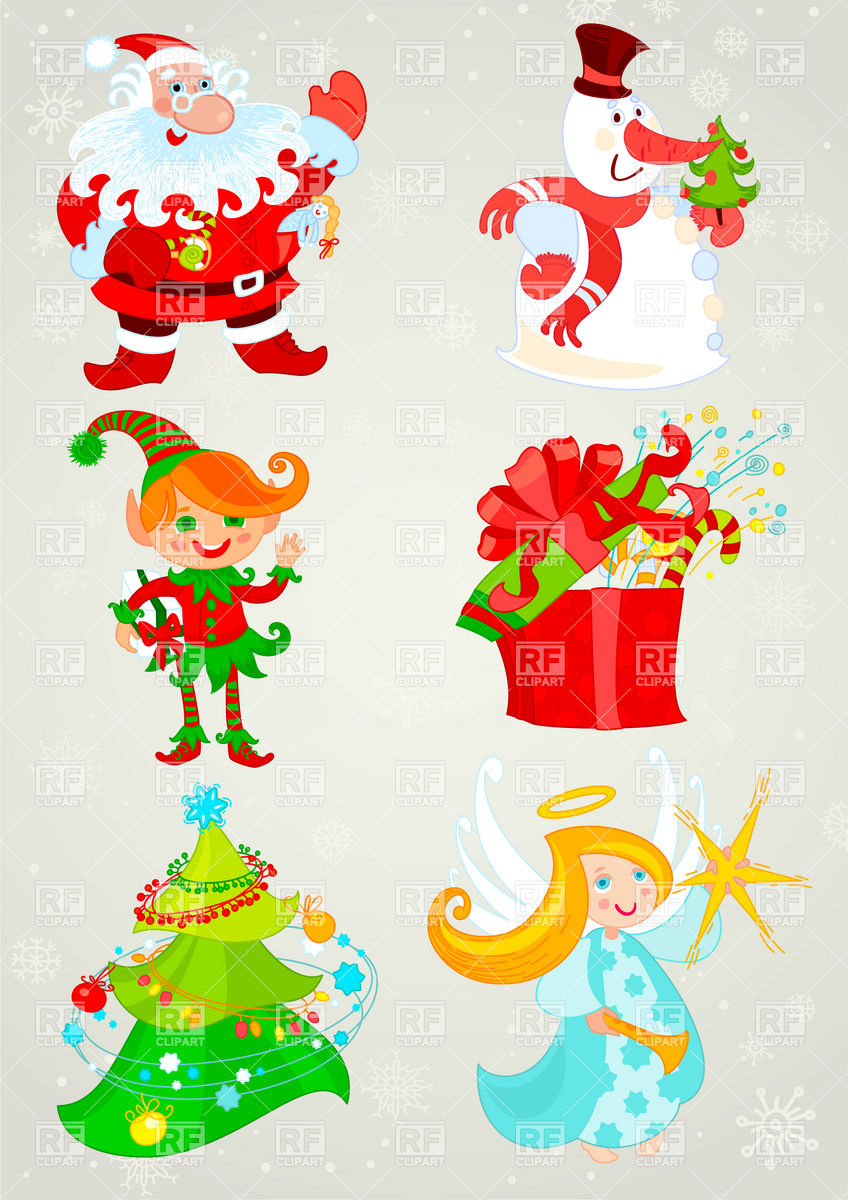 Santa Claus Snowman Elf And Christmas Angel   Holiday Symbols 17427