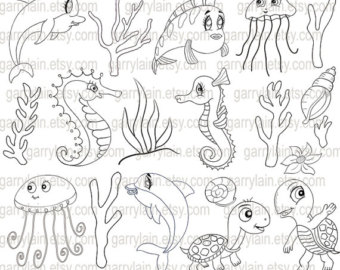 Sea Creatures Clipart Black And White Images   Pictures   Becuo