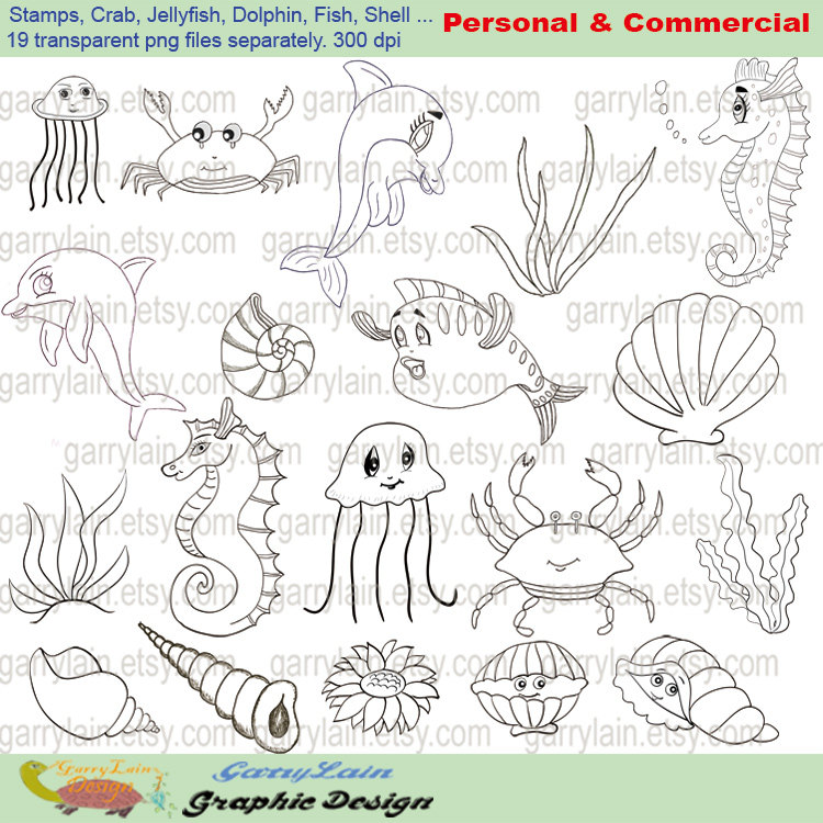 Similar To Sea Animal Clipart Digital Stamp Clip Art Black And White    