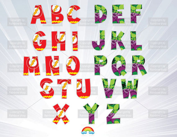 Superhero Alphabet   Alphabet Clipart   Flash Man Alphabet   Hulk    