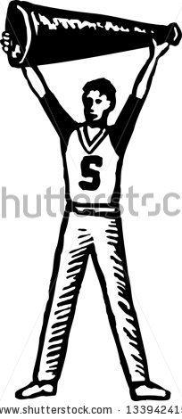 Black And White Vector Illustration Of Boy Cheerleader   Stock Vector