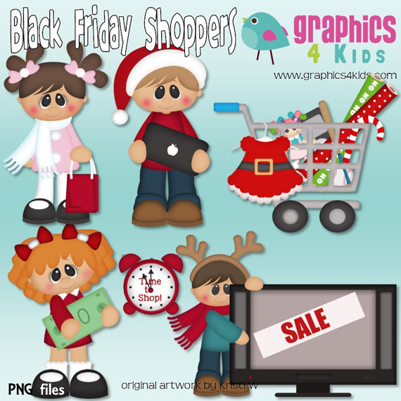 Black Friday Shoppers Christmas Digital Clipart   Clip Art For