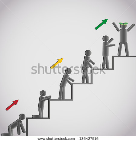 Business Concept   Icons Of The Men Stepping Up A Staircase To Glory