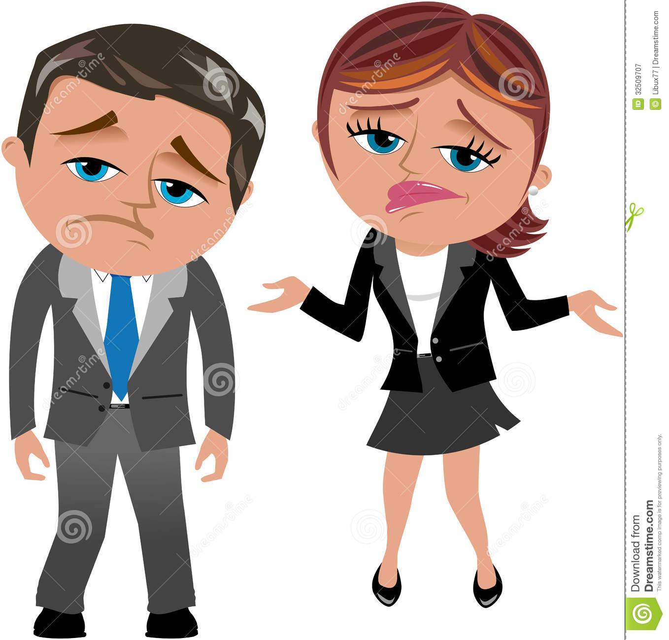 Cartoon Business Woman Meg And Business Man Bob Are Disappointed For