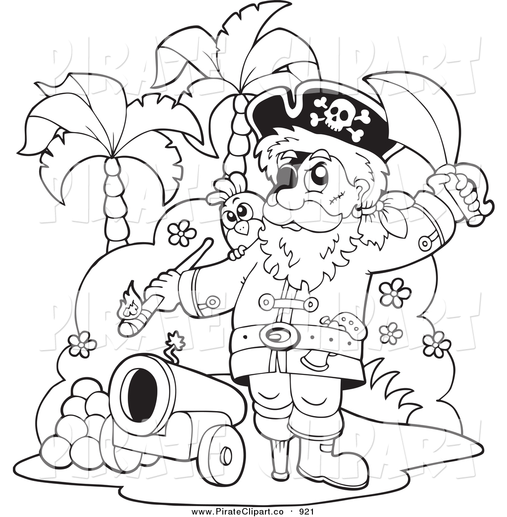 Clip Art Of A Lineart Pirate On An Island With A Cannon By Visekart    