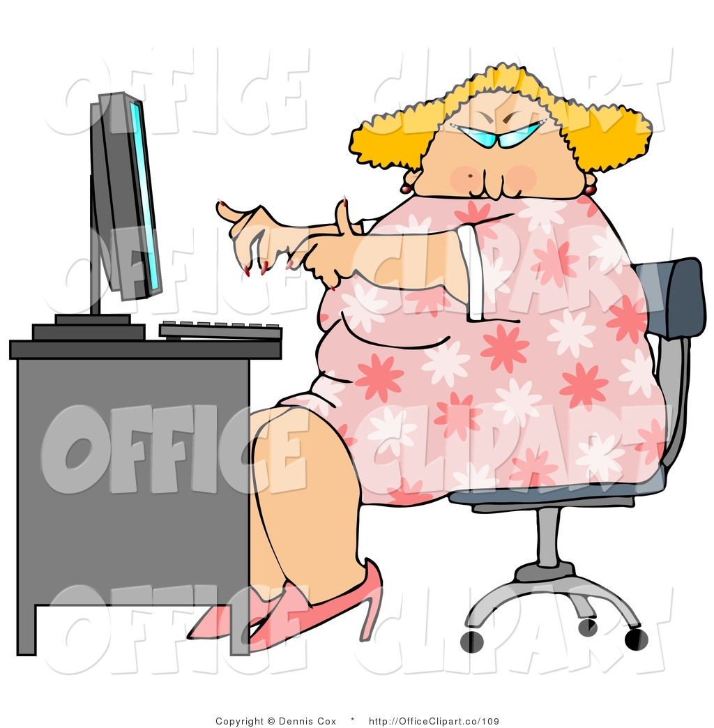 Clip Art Of An Obese Blond Secretary Woman Working At A Computer Desk    