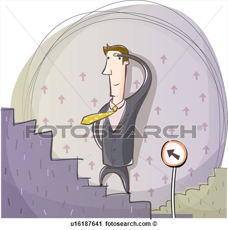 Clipart Of Signpost Businesssuit Stepping Up Stairs Office Worker