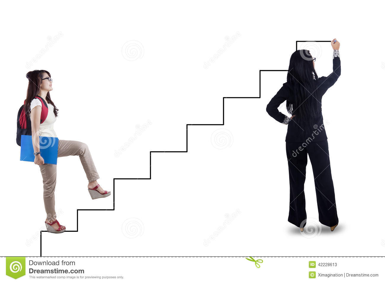 College Student Stepping Up On Stairs Directed By The Teacher To Gain    