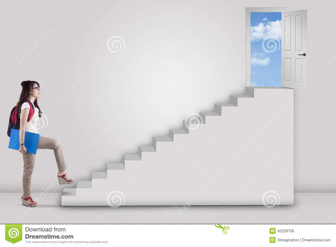 Female Student Walking Toward Success Door Stock Photo   Image