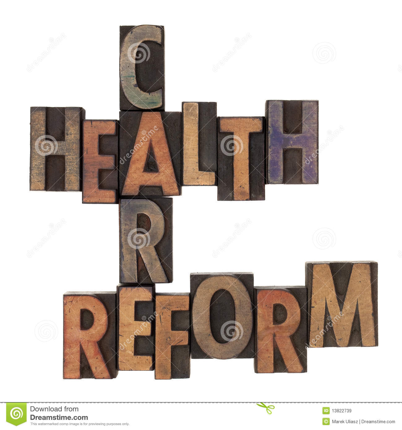 Health Care Reform Crossword In Vintage Wooden Letterpress Types