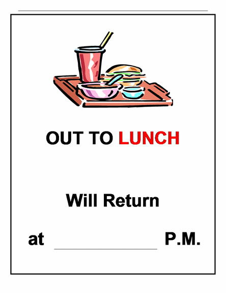 Out To Lunch Sign Template Success