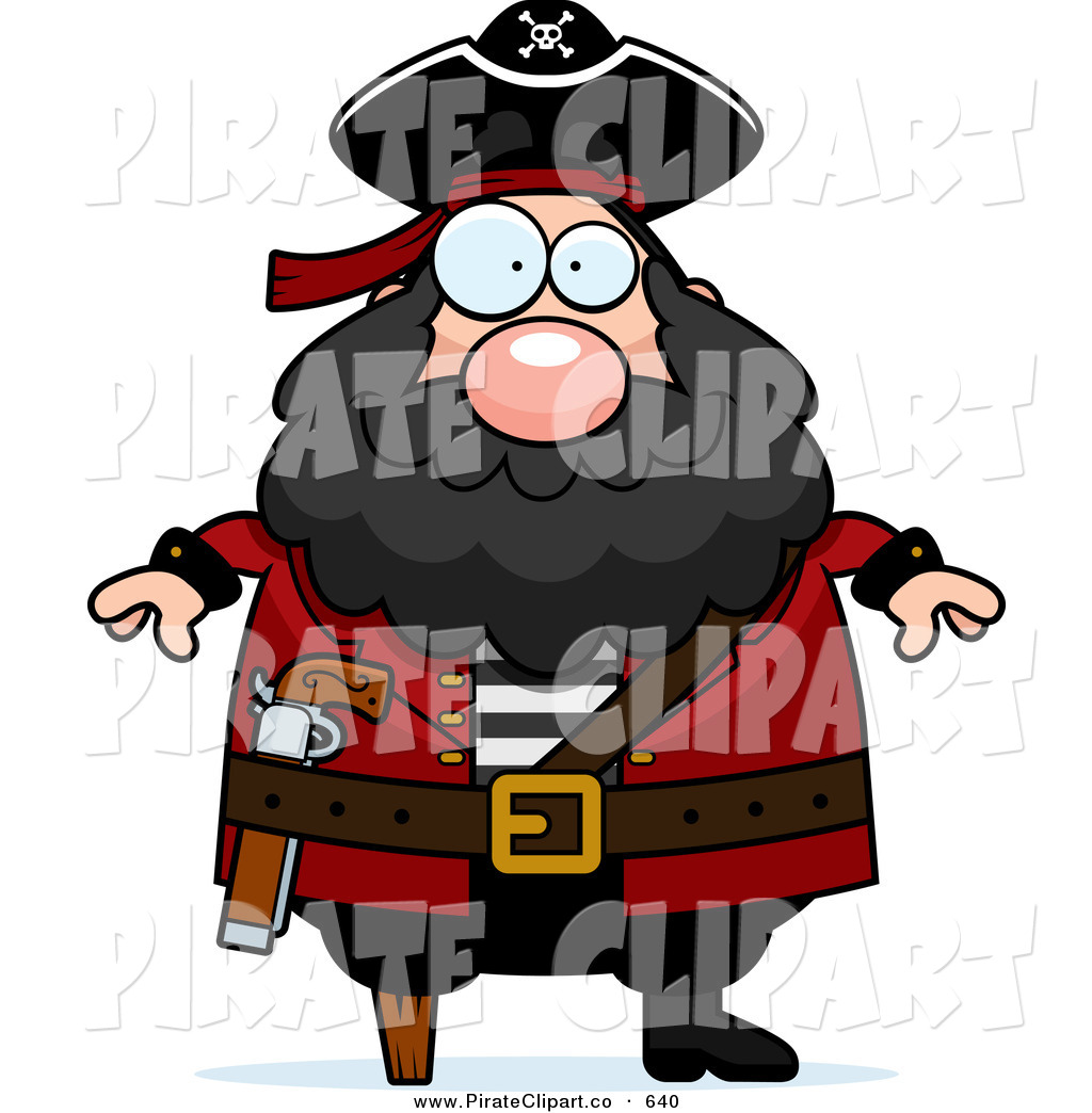 Plump Peg Legged Pirate On White Pirate Boy Using A Telescope In His    