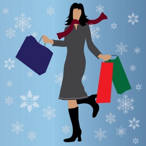 Shopping Clipart Image  Happy Woman Shopping For Clothes And Christmas