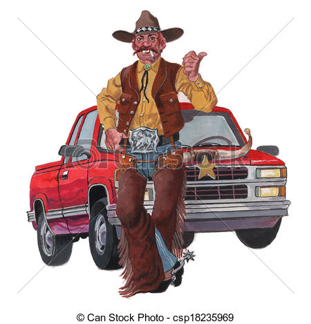 Stock Illustration Of Redneck Cowboy And Pickup   Older Redneck Cowboy