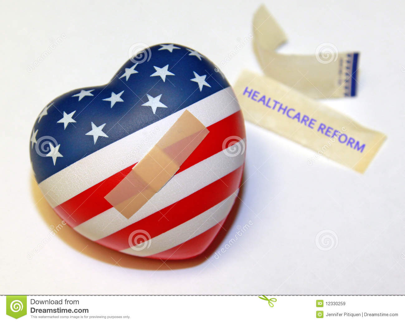 Us Health Care Reform Concept  A Us Heart Shaped Flag With A Band Aid    