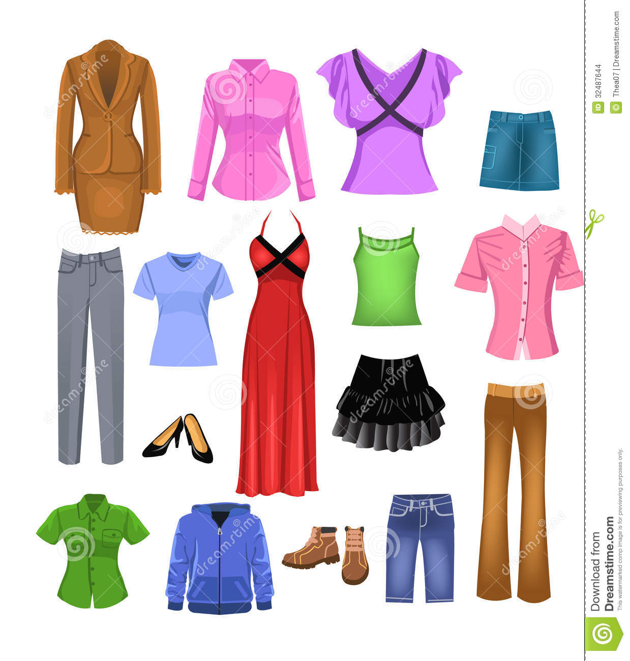 Vector Women Clothes Collection On A White Background 