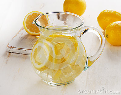 Water With Lemon And Ice In A Glass Jug  Stock Photo   Image  58596430