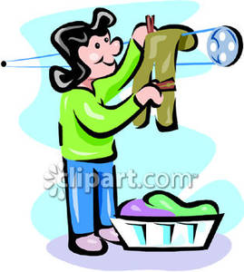 Woman Hanging Clothes To Dry   Royalty Free Clipart Picture