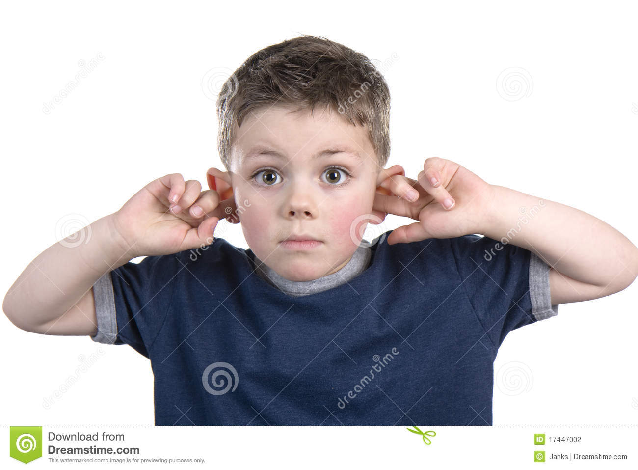 Young Boy With His Fingers In His Ears So He Can Not Hear