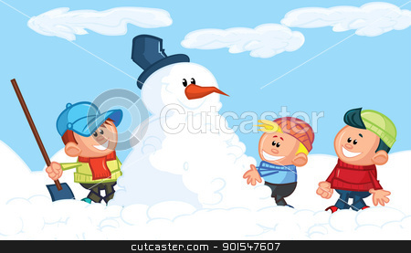 901547607 Kids Building A Snowman In The Snow Jpg