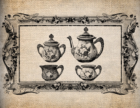 Antique Teapot Tea Victorian Clipart Illustration Printing Digital