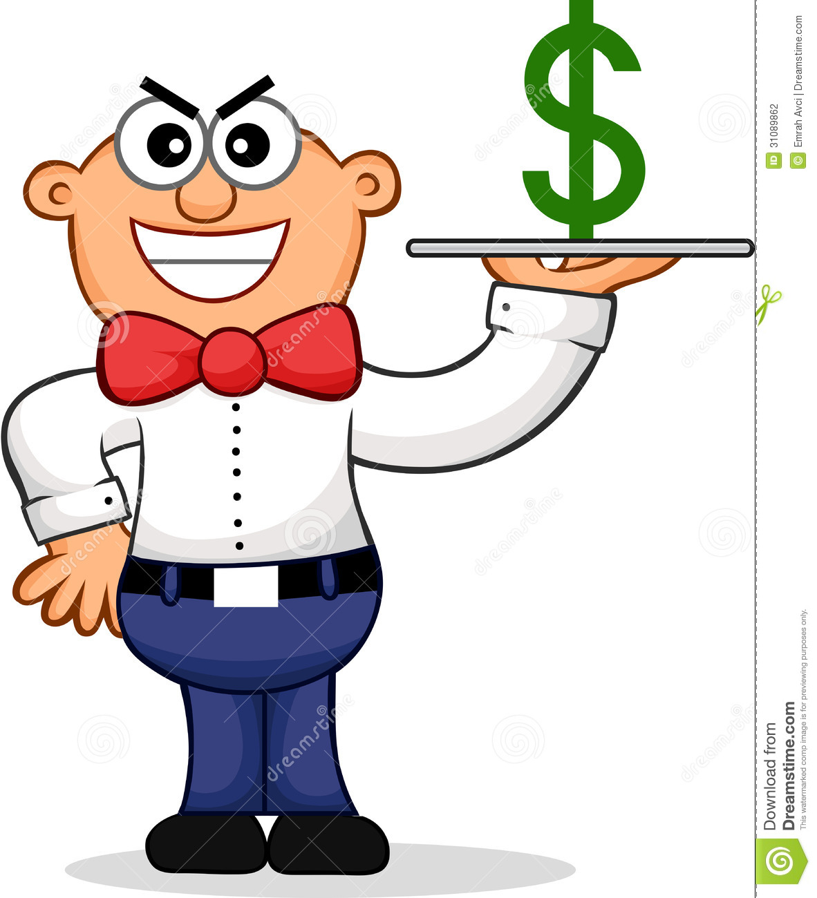 Cartoon Of A Sneaky Waiter Representing An Expensive Restaurant