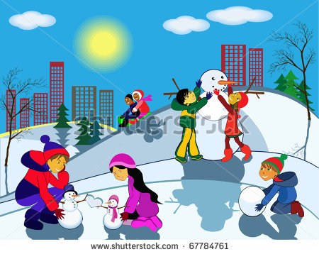 Children Playing In The Snow Clipart
