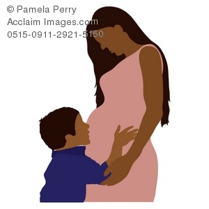 Clip Art Illustration Of A Young Hispanic Boy Hugging His Pregnant